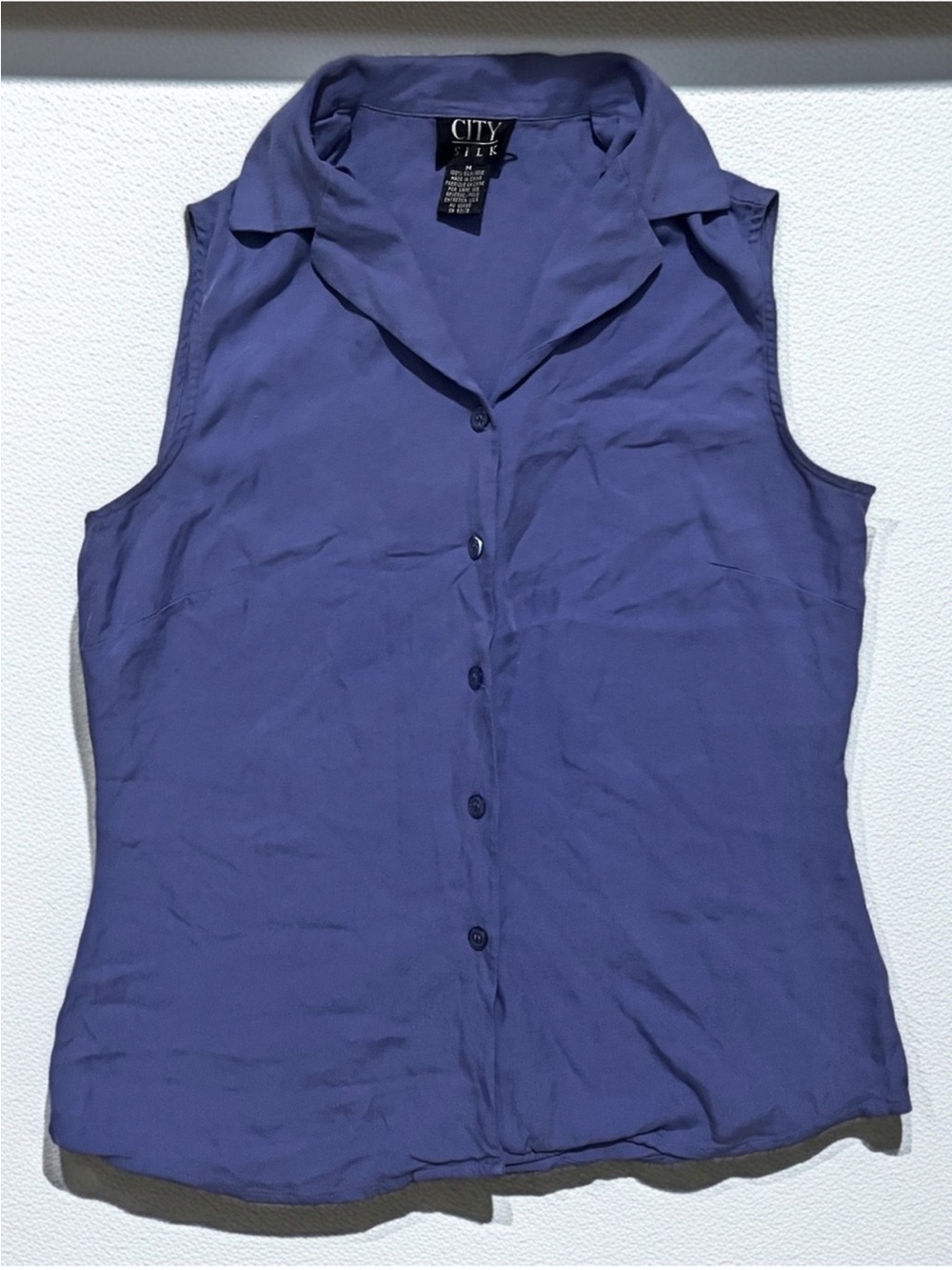 Silk Sleeveless Button-Front Top in Periwinkle
